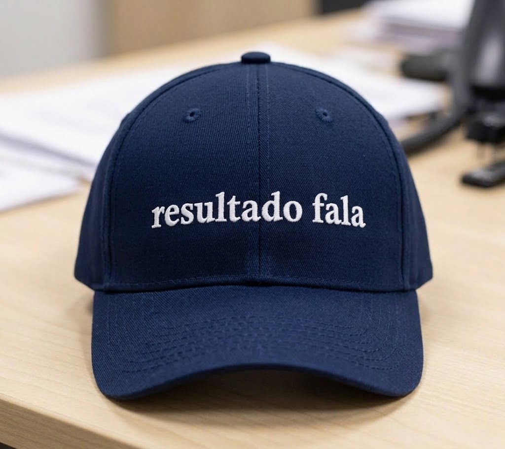 Boné azul marinho com frase resultado fala bordada