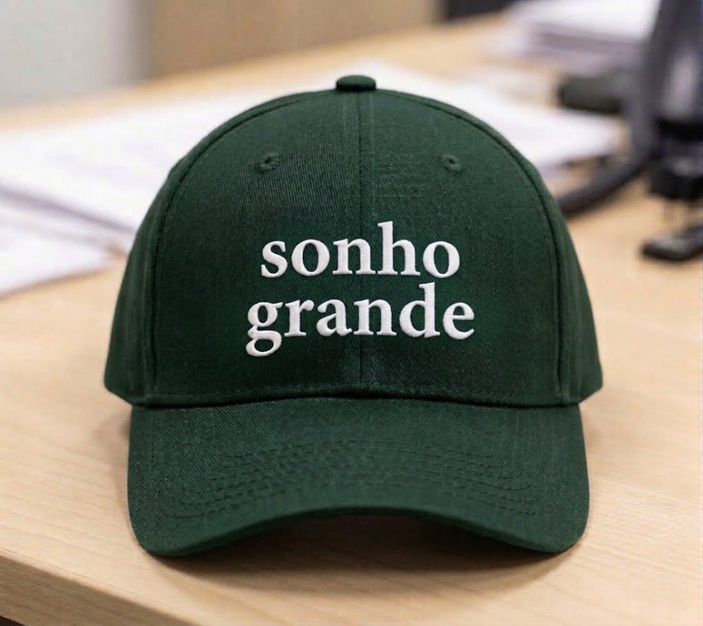 Boné verde com frase sonho grande bordada